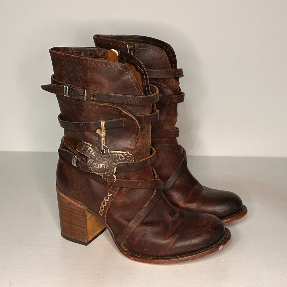 Freebird by Steven Baker Brown Leather side Zip Ankle Boots Women Size 10